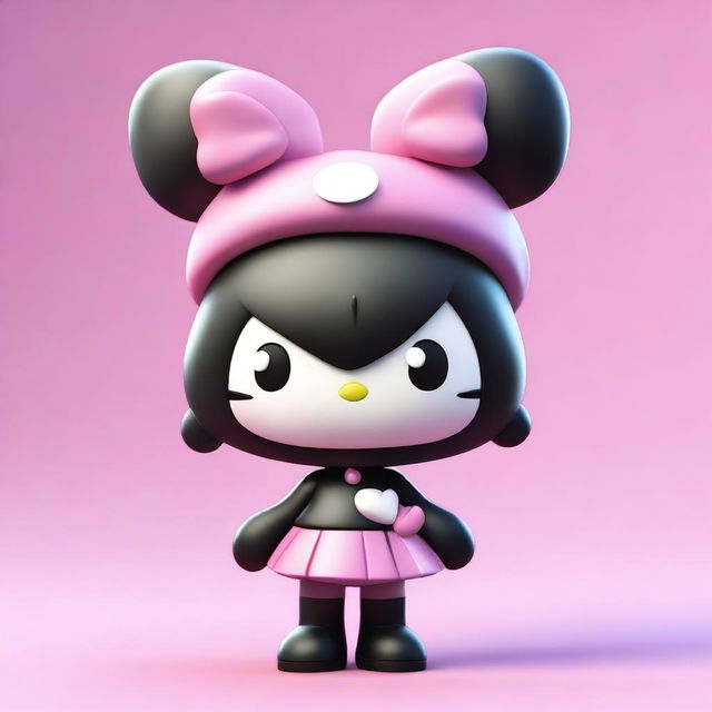 A high-quality 3D render of Kuromi, a character from the Hello Kitty universe