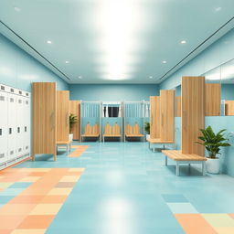 Design of a modern and spacious public swimming pool changing room