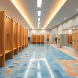 Design of a modern and spacious public swimming pool changing room