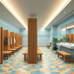 Design of a modern and spacious public swimming pool changing room