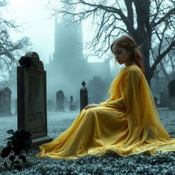 A hauntingly beautiful scene of Bristol Cathedral looming in the background, shrouded in frosty fog