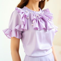 A beautifully designed lilac blouse adorned with shimmering pearls