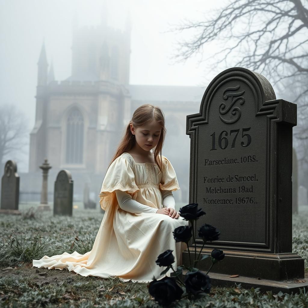 An enchanting scene featuring Bristol Cathedral in the background, partially obscured by a frosty fog