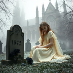 An enchanting scene featuring Bristol Cathedral in the background, partially obscured by a frosty fog