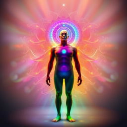 A detailed human energy scan showcasing an aura, displaying vibrant colors emanating from a person