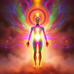 A detailed human energy scan showcasing an aura, displaying vibrant colors emanating from a person