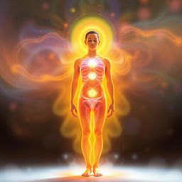 A detailed human energy scan showcasing an aura, displaying vibrant colors emanating from a person