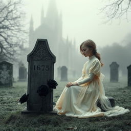 A hauntingly enchanting scene featuring Bristol Cathedral in the background, shrouded in a soft, frosty fog