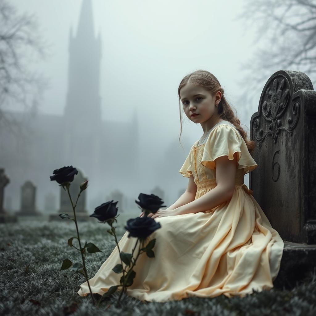 A hauntingly beautiful scene featuring Bristol Cathedral in the background, enveloped in a delicate frosty fog