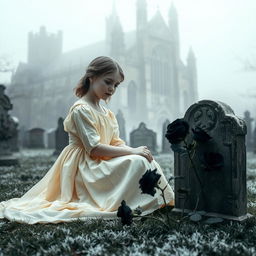 A hauntingly beautiful scene featuring Bristol Cathedral in the background, enveloped in a delicate frosty fog