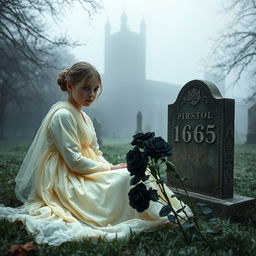 A hauntingly beautiful scene featuring Bristol Cathedral in the background, enveloped in a delicate frosty fog