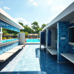 A large, modern public swimming pool with a stylish design