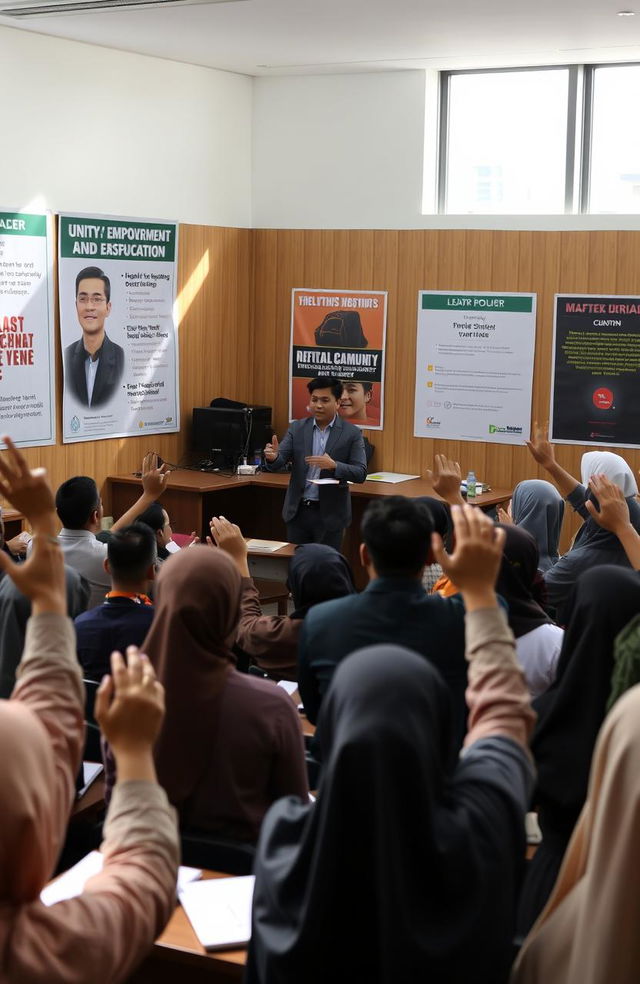 A scene depicting a training session for new members of PMII (Indonesian Muslim Student Association)