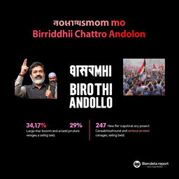 Design a striking poster for a report on Boishommo Birodhi Chatro Andolon, featuring a subdued and dark background that emphasizes the seriousness of the topic