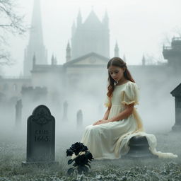 A surreal and enchanting scene featuring Bristol Cathedral looming in the background, surrounded by a mystical, frosty fog