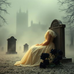 A surreal and enchanting scene featuring Bristol Cathedral looming in the background, surrounded by a mystical, frosty fog