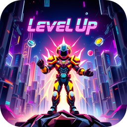 A dynamic and vibrant cover artwork for a video game titled 'Level Up'