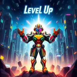 A dynamic and vibrant cover artwork for a video game titled 'Level Up'