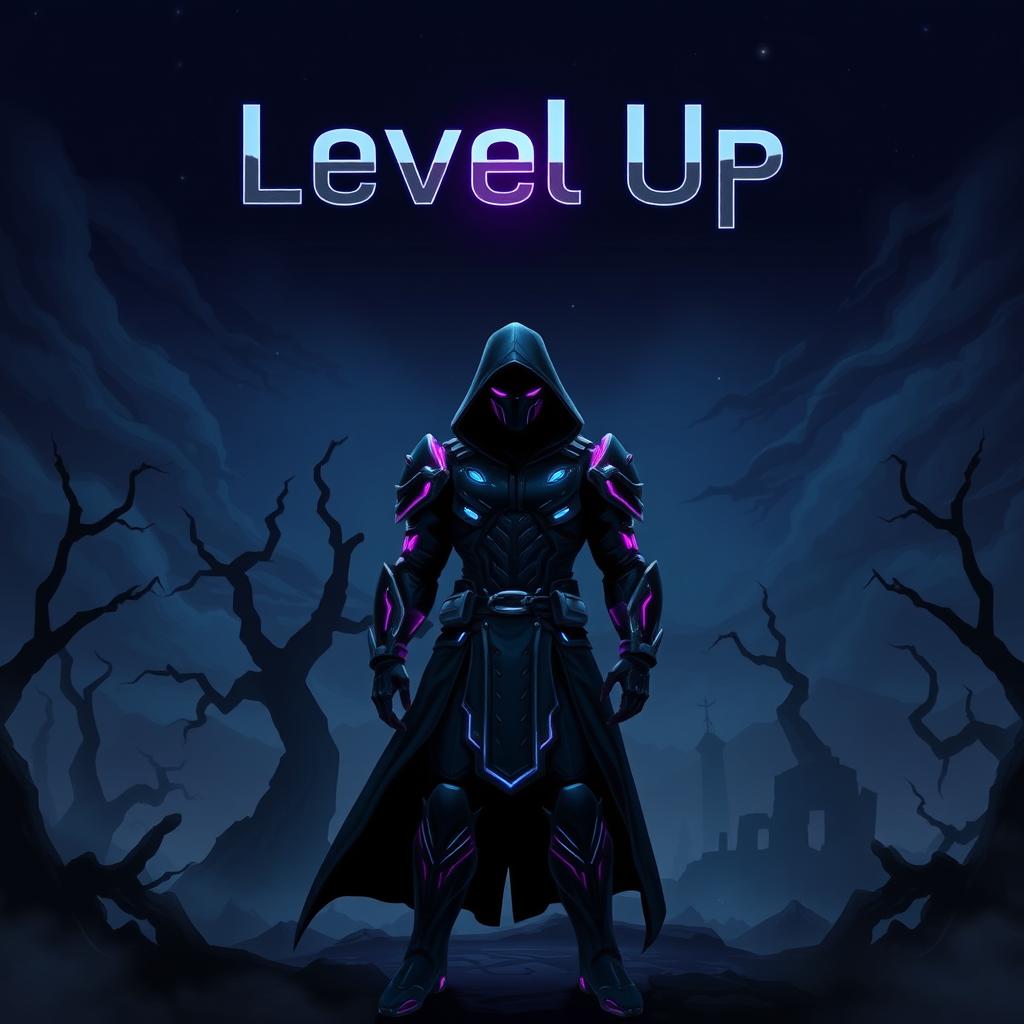 A dark-themed cover artwork for a video game titled 'Level Up'