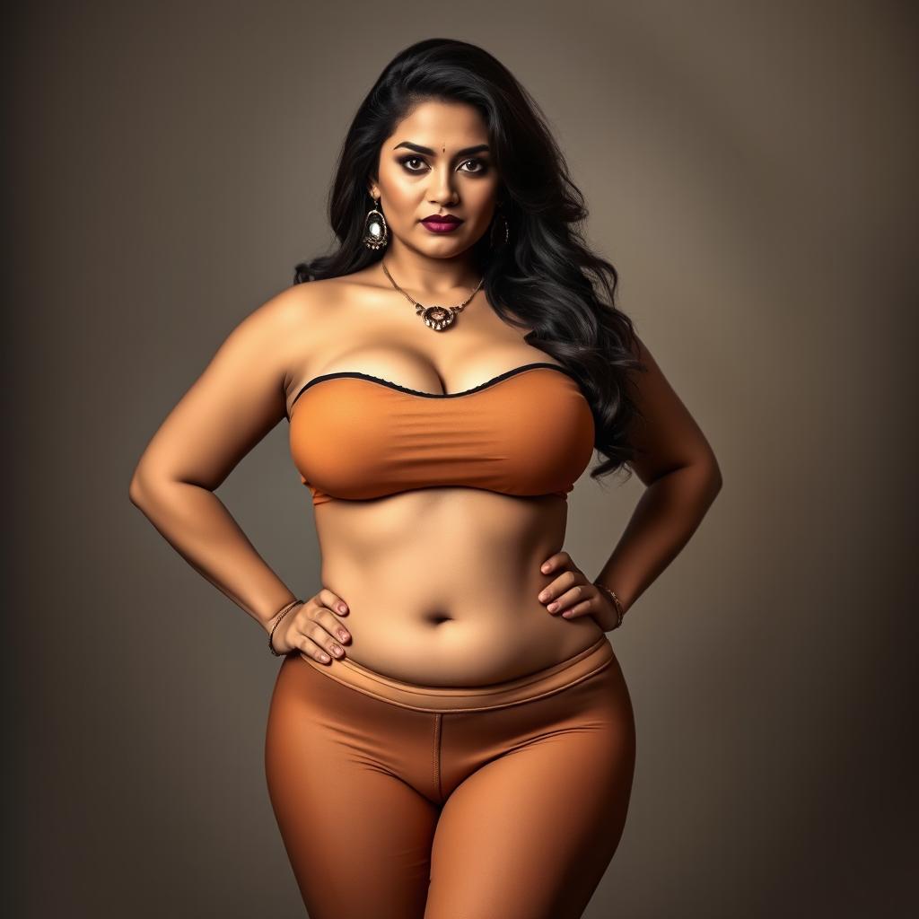 A striking portrait of an alluring Indian bhabhi with a curvy, hourglass figure and a strong, confident demeanor