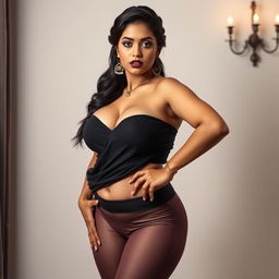 A striking portrait of an alluring Indian bhabhi with a curvy, hourglass figure and a strong, confident demeanor