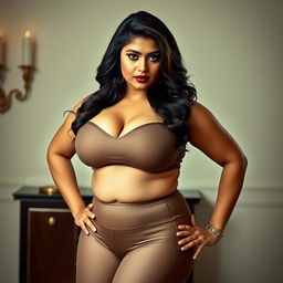 A striking portrait of an alluring Indian bhabhi with a curvy, hourglass figure and a strong, confident demeanor