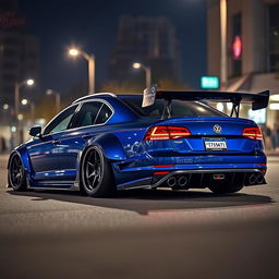A stunning blue widebody VW Passat R36 drift car, showcasing a sleek and aggressive stance