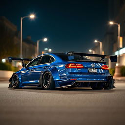 A stunning blue widebody VW Passat R36 drift car, showcasing a sleek and aggressive stance