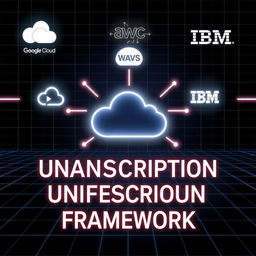 A futuristic, tech-inspired visual for a blog post titled 'Unified Cloud Transcription Framework'