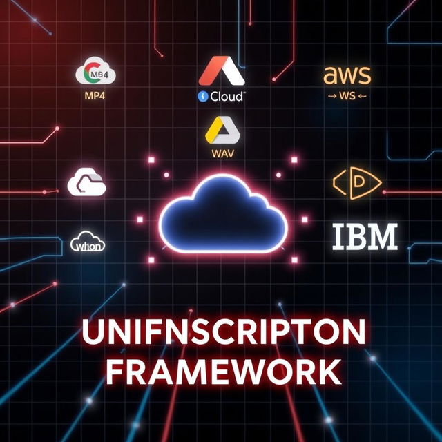 A futuristic, tech-inspired visual for a blog post titled 'Unified Cloud Transcription Framework'