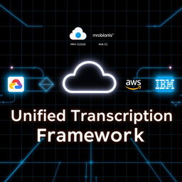 A futuristic, tech-inspired visual for a blog post titled 'Unified Cloud Transcription Framework'
