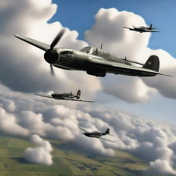 A high-definition digital art image of a P-38 Lightning aircraft intercepting a HE-111 bomber, portrayed in a realistic style