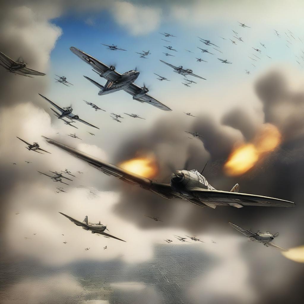 A high-quality digital art image depicting a World War II air battle