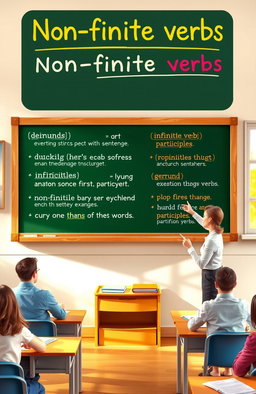 Non-finite verbs, including gerunds, infinitives, and participles, illustrated with clear examples in a grammar-focused educational setting