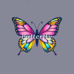 A beautifully intricate logo design inspired by butterflies, featuring vivid colors like deep blues, bright yellows, and soft pinks