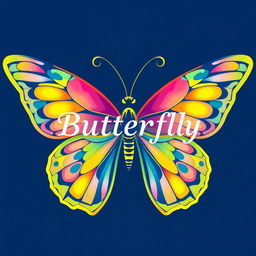 A beautifully intricate logo design inspired by butterflies, featuring vivid colors like deep blues, bright yellows, and soft pinks