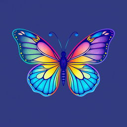 A beautifully intricate logo design inspired by butterflies, featuring vivid colors like deep blues, bright yellows, and soft pinks