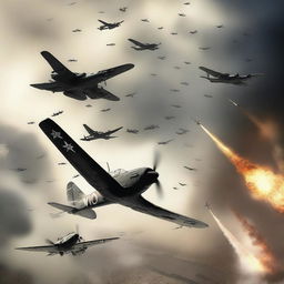 A high-quality digital art image depicting a World War II air battle