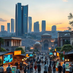 A futuristic vision of Damascus, showcasing a blend of traditional architecture and advanced technology