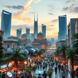 A futuristic vision of Damascus, showcasing a blend of traditional architecture and advanced technology