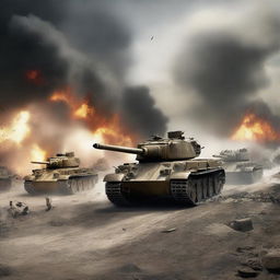 A high-resolution digital art image portraying a World War II tank battle in a realistic style