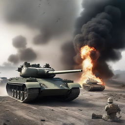 A high-resolution digital art image portraying a World War II tank battle in a realistic style