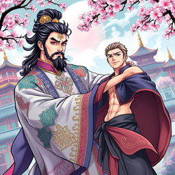 A dynamic comic cover illustration in an anime style featuring an ancient Chinese emperor and a male dancer