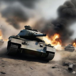 A high-resolution digital art image portraying a World War II tank battle in a realistic style