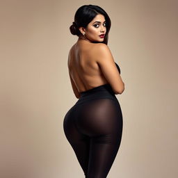 An enticing image capturing the back view of an alluring Indian bhabhi with a curvy, hourglass figure and a wide ass prominently showcased in stylish leggings