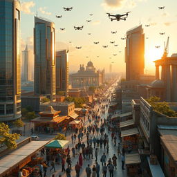 A vivid, imaginative depiction of Syria in the year 2050, showcasing a blend of advanced technology with remnants of historical architecture