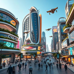 A futuristic cityscape of Homs in 2050, showcasing advanced architecture with sleek, modern buildings adorned with greenery, flying vehicles in the sky, illuminated smart technology integrated within the structures