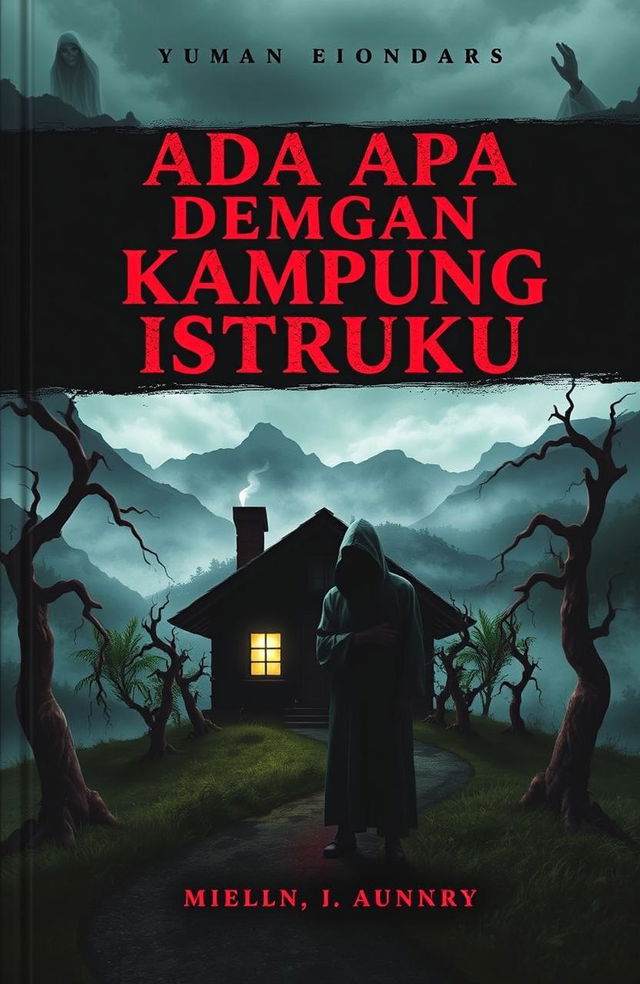 A mysterious horror book cover titled 'Ada Apa Dengan Kampung Istriku'