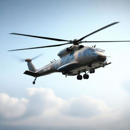 A high-resolution digital art image of a Mil Mi-8 helicopter, portrayed in a realistic style