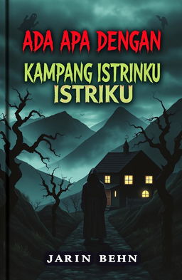 A mysterious horror book cover titled 'Ada Apa Dengan Kampung Istriku'